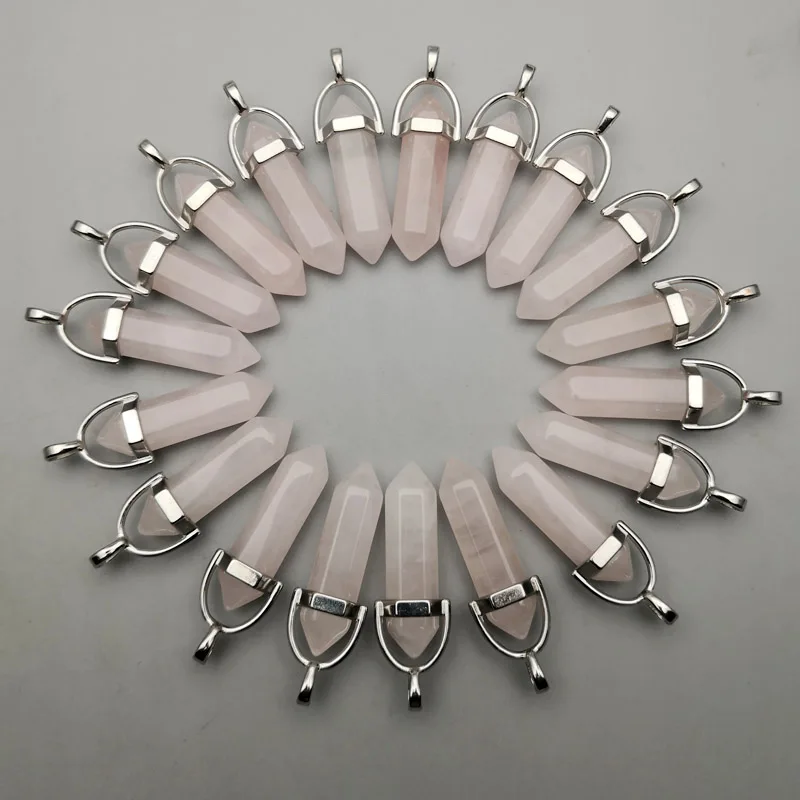 

fashion 50pc natural stone Quartz Rose crystal pillar Pendants & necklaces for making Jewelry charm Point Necklace accessories