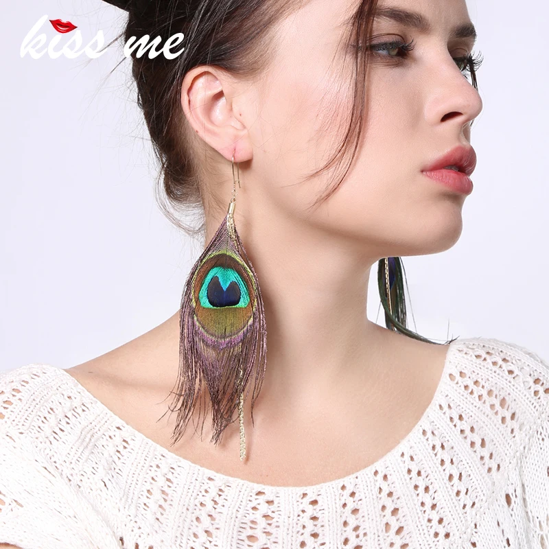 KISS ME long Large Natural Peacock Feather Earrings for Women Unique 2018 New Bohe Vintage Drop Earrings Jewelry Gift
KISS ME long Large Natural Peacock Feather Earrings for Women Unique 2018 New Bohe Vintage Drop Earrings Jewelry Gift