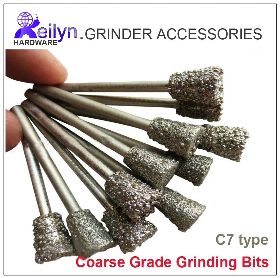 Image 15pc coarse grade rough grit Emergy diamond abrasive bits peeling needle C7 type flat end die grinder dremel rotary tools