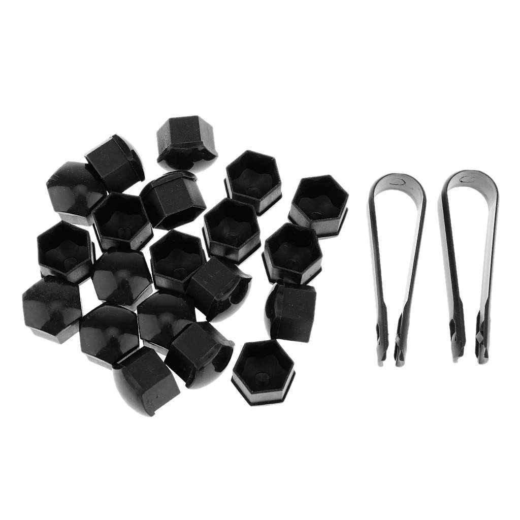 20x Wheel Lug Nut Center Cover Caps + REMOVAL TOOL For AUDI VW Skoda Black