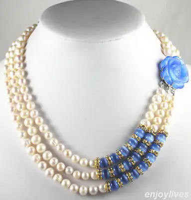 FREE SHIPPING3 Rows Real White Pearl Gold Plated Crystal Blue Opal Rose Flower Clasp Necklace
FREE SHIPPING3 Rows Real White Pearl Gold Plated Crystal Blue Opal Rose Flower Clasp Necklace