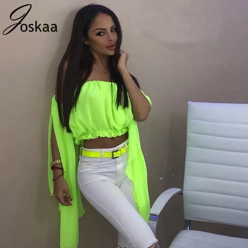 Joskaa Neon Slash Neck Off Shoulder Chiffon T Shirt Women Split Long Sleeve Crop Tops 2019 Summer Blusas Beach Haut Femme
Joskaa Neon Slash Neck Off Shoulder Chiffon T Shirt Women Split Long Sleeve Crop Tops 2019 Summer Blusas Beach Haut Femme