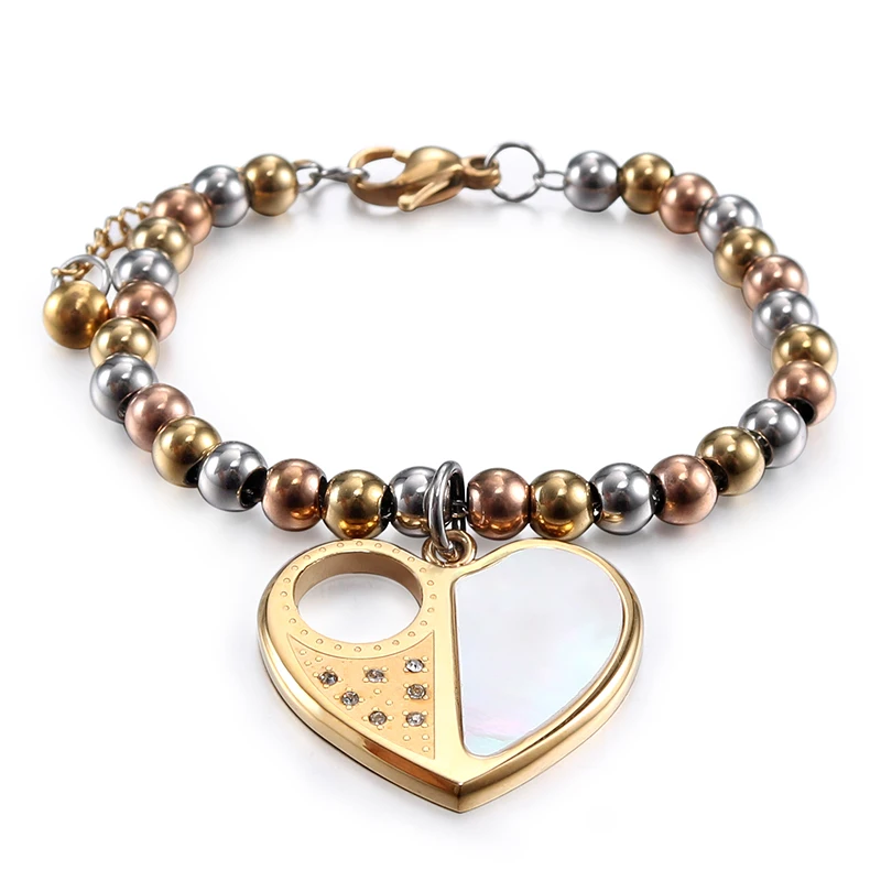 New design wholesale women fashion stainless steel charm bracelet personalized heart shape steel ball chain for women Br032212
New design wholesale women fashion stainless steel charm bracelet personalized heart shape steel ball chain for women Br032212
