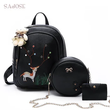 Women Backpack School Bags Leather Fashion Black 3 Sets Backpacks For Teenage Girls Bear Rivet Composite Shoulder Bag SAJOSE
Women Backpack School Bags Leather Fashion Black 3 Sets Backpacks For Teenage Girls Bear Rivet Composite Shoulder Bag SAJOSE