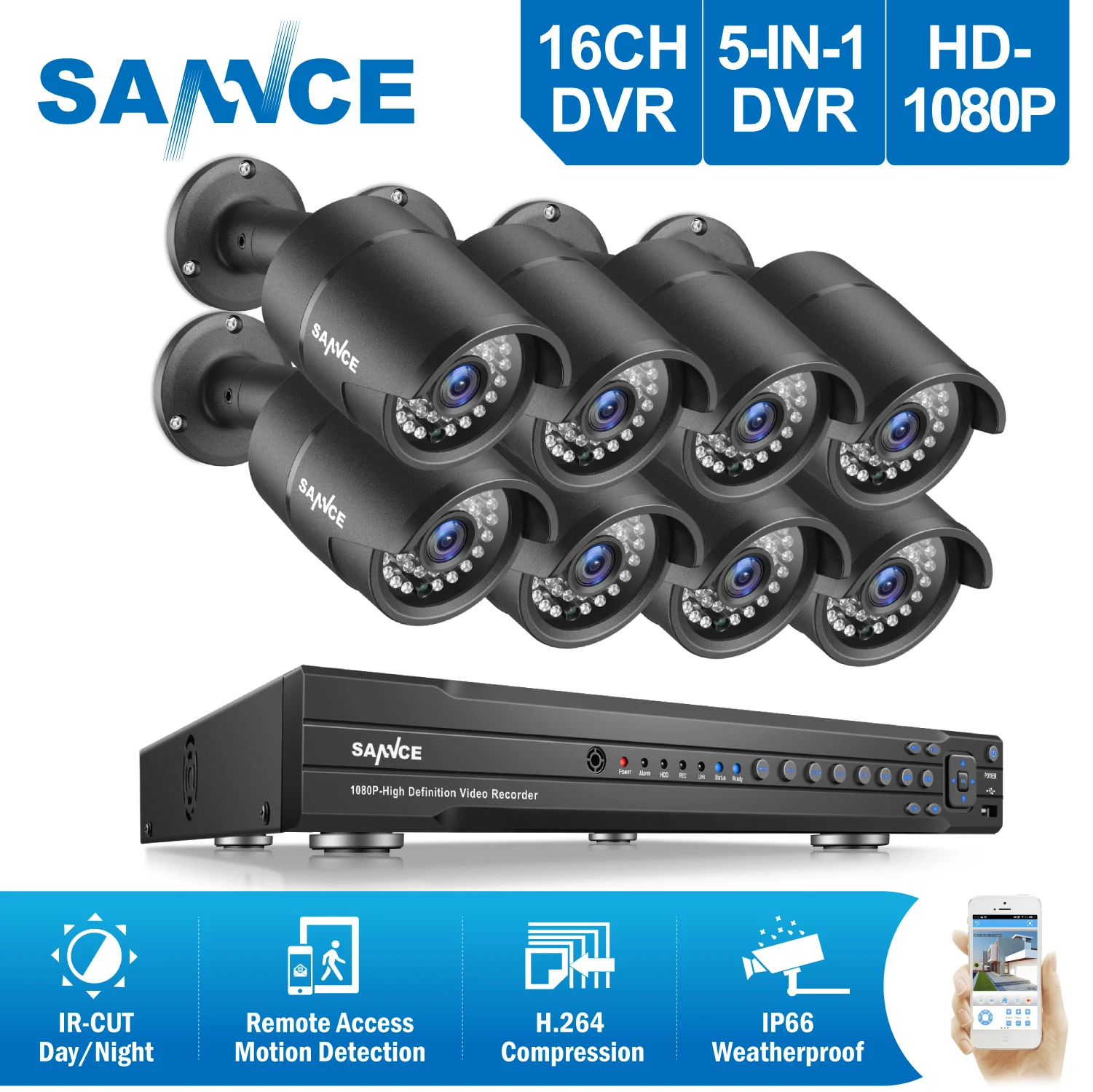 SANNCE 16CH 1080P 2MP CCTV DVR Recorder 8PCS 1080P HD 1920*1080 In/Outdoor Security Bullet Camera System & 2TB HDD Onvif
SANNCE 16CH 1080P 2MP CCTV DVR Recorder 8PCS 1080P HD 1920*1080 In/Outdoor Security Bullet Camera System & 2TB HDD Onvif