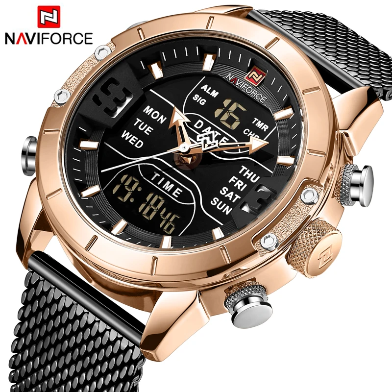 NAVIFORCE мужские часы Топ бренд класса люкс двойной дисплей светодиодный бизнес