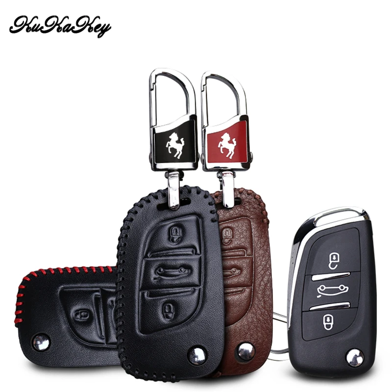 KUKAKEY чехол для автомобильного ключа Peugeot 207 407 406 307 308 из натуральной кожи
