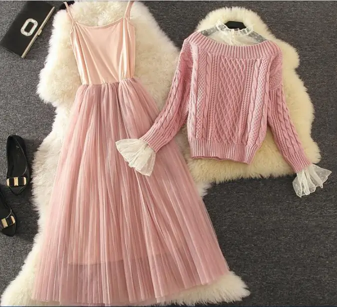 2018 spring and autumn women sweater dress mesh knitted stitching sweater two sets female long sleeve dress 256
2018 spring and autumn women sweater dress mesh knitted stitching sweater two sets female long sleeve dress 256