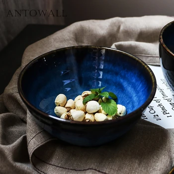 ANTOWALL Japan and South Korea Style Ceramic Blue Salad Bowl Retro Kiln Glaze Household Porcelain Large Rice Soup Fruit Bowl
ANTOWALL Japan and South Korea Style Ceramic Blue Salad Bowl Retro Kiln Glaze Household Porcelain Large Rice Soup Fruit Bowl