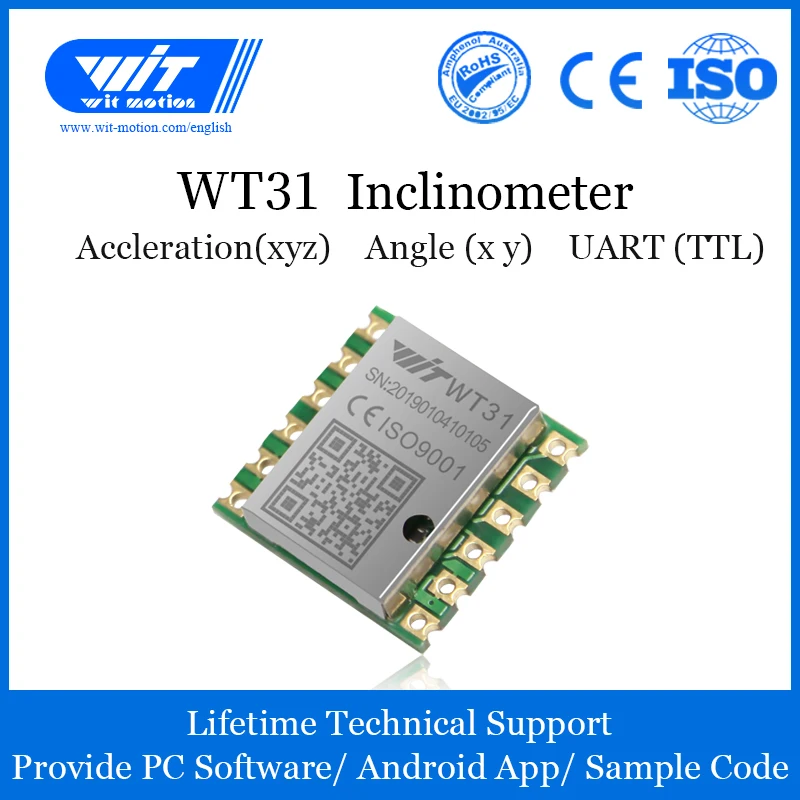 WitMotion WT31N AHRS 3-Axis Module Digital Inclinometer, 3-Axis Accelerometer, Tilt Angle Measurement, 3.3-5V TTL version
WitMotion WT31N AHRS 3-Axis Module Digital Inclinometer, 3-Axis Accelerometer, Tilt Angle Measurement, 3.3-5V TTL version