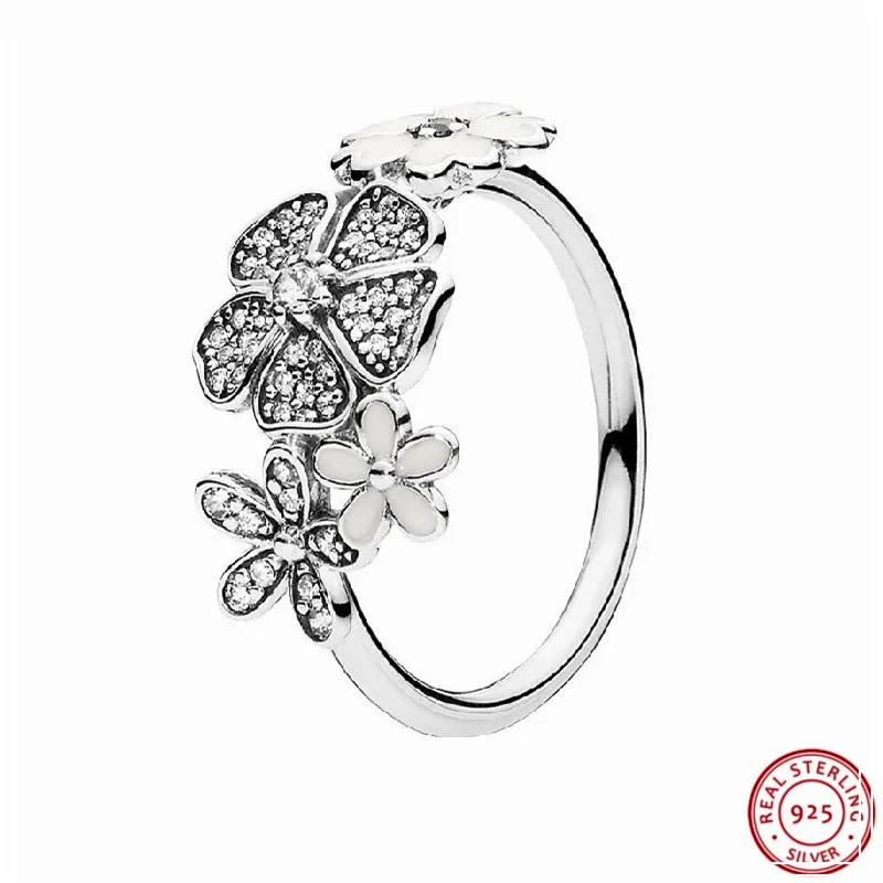 

Shimmering Bouquet Rings for Women Real 925 Sterling Silver Jewelry White Enamel Stone-Studded Most Popular Floral Design FLR079