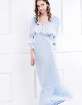 Free Shipping New Summer and Autumn Women's Long Blue and White Vintage Pyjamas Lace Sleepwear Lady Nightgown Royal Nightshirt
Free Shipping New Summer and Autumn Women's Long Blue and White Vintage Pyjamas Lace Sleepwear Lady Nightgown Royal Nightshirt
