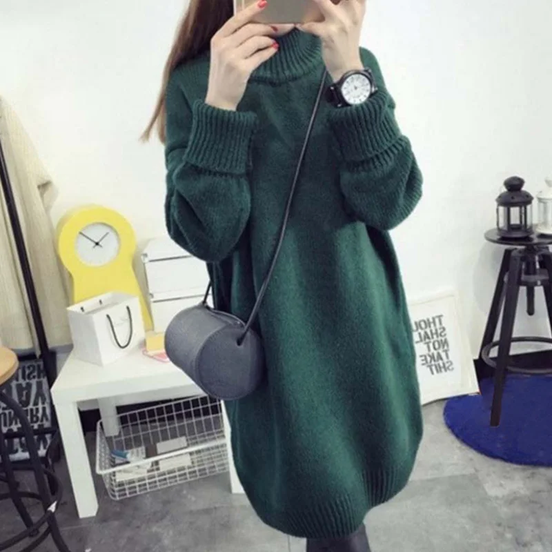 Autumn Winter Women Sweaters Pullovers Thick Knitted Long Sweater Loose Turtleneck Solid Jumpers Knitwear Vestidos Casaco
Autumn Winter Women Sweaters Pullovers Thick Knitted Long Sweater Loose Turtleneck Solid Jumpers Knitwear Vestidos Casaco