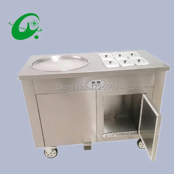 

45cm single pan fried ice cream rolled machine thailand Flat fry Fried Ice Cream roll Machine With 6 Cooling Storage Barrel