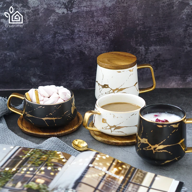 Entertime Nordic Style Marble matte gold series ceramic tea cup coffee mug with wooden lid or tray
Entertime Nordic Style Marble matte gold series ceramic tea cup coffee mug with wooden lid or tray