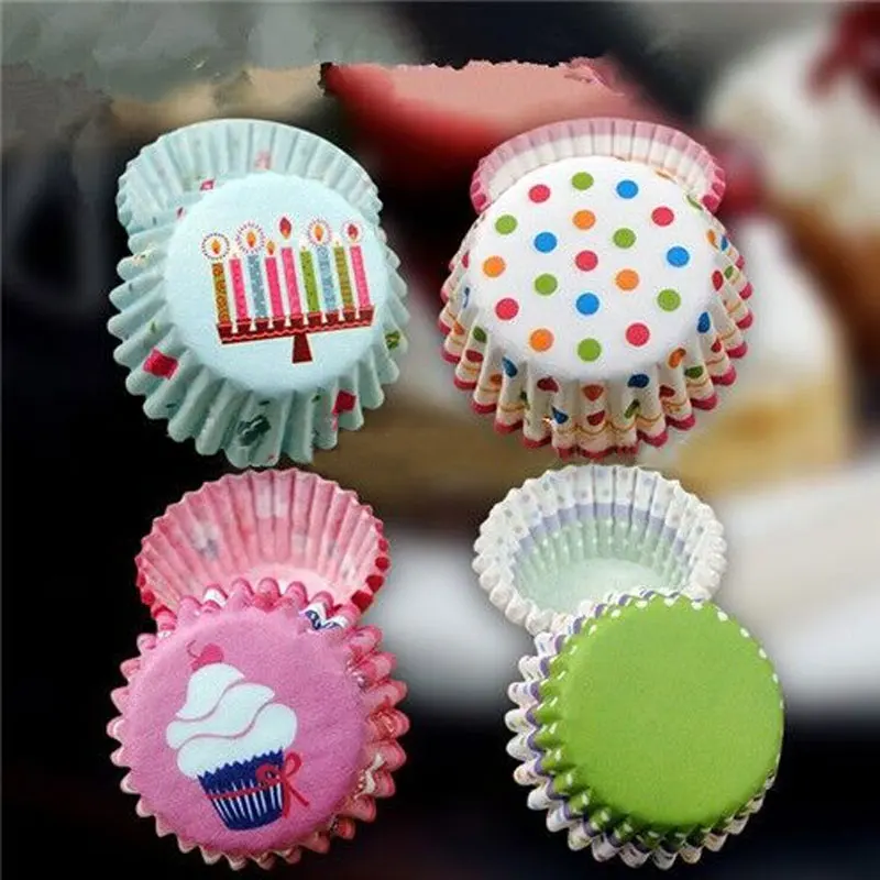SALE! 100pcs/lot Approx 3*5*7cm Random Colors Cake Liners Baking Paper Cup Muffin Kitchen Cupcake I0401 | Дом и сад