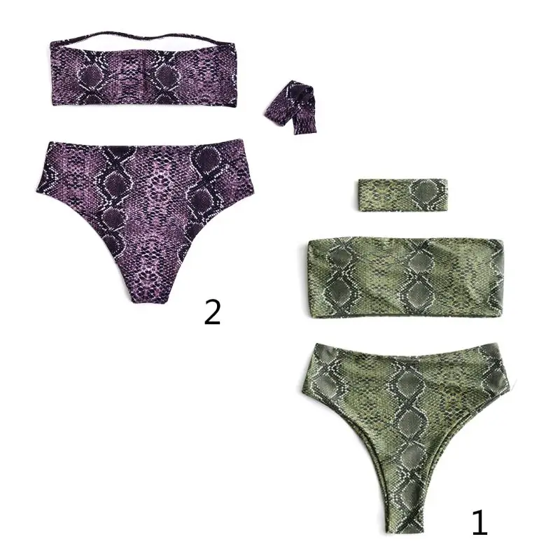Women Sexy Three Piece Bikini Set Off Shoulder Strapless Bandeau High Waist Thong With Chocker Boho Vintage Snake Skin Print New
Women Sexy Three Piece Bikini Set Off Shoulder Strapless Bandeau High Waist Thong With Chocker Boho Vintage Snake Skin Print New