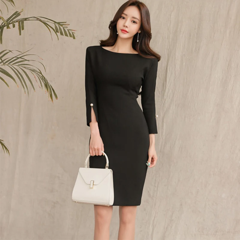 fashion new arrival women work style basic bouncy pencil dress elegant temperament comfortable simple vintage black party dress
fashion new arrival women work style basic bouncy pencil dress elegant temperament comfortable simple vintage black party dress