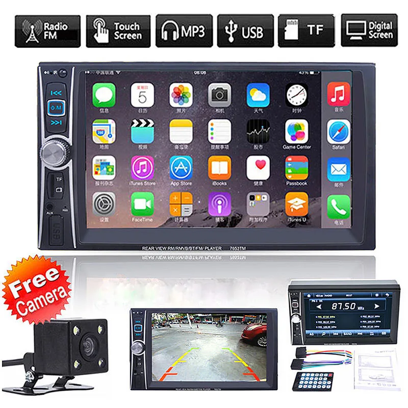 Newest Car MP5 MP3 Player 6.6 inch 2DIN Bluetooth Touch Screen USB FM Radio with Rear Camera/Remote Control Accessories 
Newest Car MP5 MP3 Player 6.6 inch 2DIN Bluetooth Touch Screen USB FM Radio with Rear Camera/Remote Control Accessories
