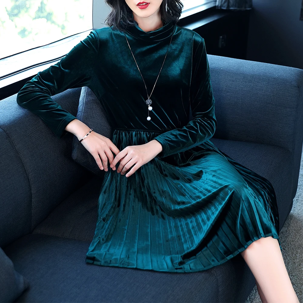 Women Elegant Autumn Winter Long Sleeve Office Dress Vintage Velvet Pleated A-line Party Dress HTM002
Women Elegant Autumn Winter Long Sleeve Office Dress Vintage Velvet Pleated A-line Party Dress HTM002