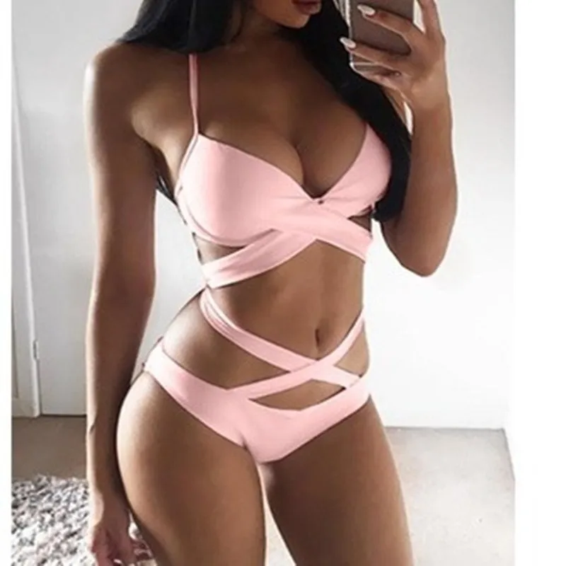 Solid Bikini Set Sexy Cross Bandage Swimsuit Women Halter Top Bathing Suit Summer Low Waist Swimwear Female Beachwear Biquini
Solid Bikini Set Sexy Cross Bandage Swimsuit Women Halter Top Bathing Suit Summer Low Waist Swimwear Female Beachwear Biquini