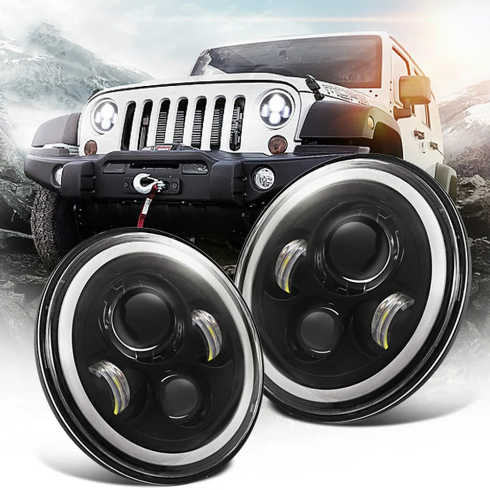 7" LED Headlights 45W High Low Beam LED H4 Halo Angel Eye Amber Turn Signal for Jeep Wrangler JK TJ Land Rover Harley
7" LED Headlights 45W High Low Beam LED H4 Halo Angel Eye Amber Turn Signal for Jeep Wrangler JK TJ Land Rover Harley