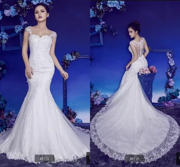 Vestido De Festa mermaid white lace wedding dress sheer back sexy appliques cap sleeve wedding dresses court train bride dress
Vestido De Festa mermaid white lace wedding dress sheer back sexy appliques cap sleeve wedding dresses court train bride dress