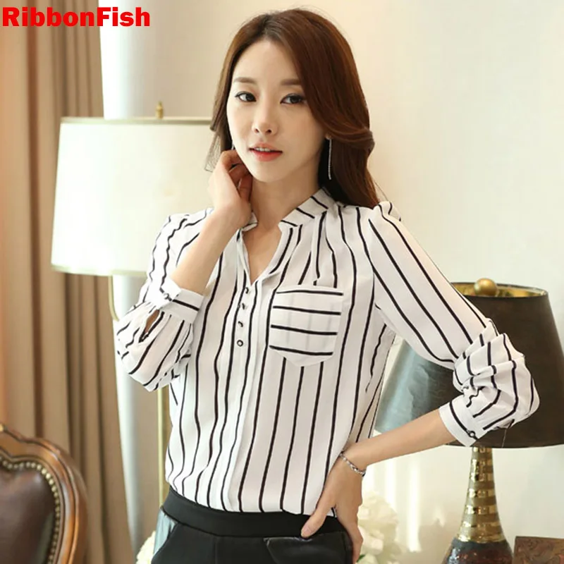 Женские шифоновые блузки RibbonFish, повседневные блузы в полоску с длинным рукавом и v-образным вырезом размера плюс DD1419, весна-лето
Женские шифоновые блузки RibbonFish, повседневные блузы в полоску с длинным рукавом и v-образным вырезом размера плюс DD1419, весна-лето