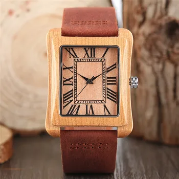 Rectangle Fashion Design Bamboo Wooden Mrn's Quartz Wristwatch Roman Number DIal Genuine Leather Band Male Unique Watches Gift
Rectangle Fashion Design Bamboo Wooden Mrn's Quartz Wristwatch Roman Number DIal Genuine Leather Band Male Unique Watches Gift