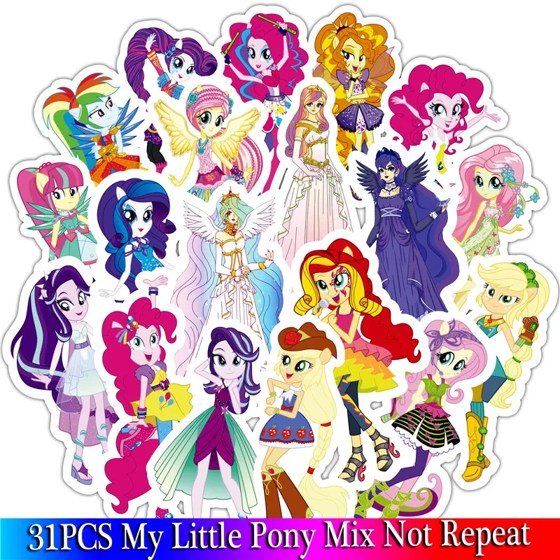 31PCS Little Pony Sticker Cute Cartoon Sticker Set For DIY Travel Case Bicycle Fridge Laptop Kid Toy Anime Stickers (2)