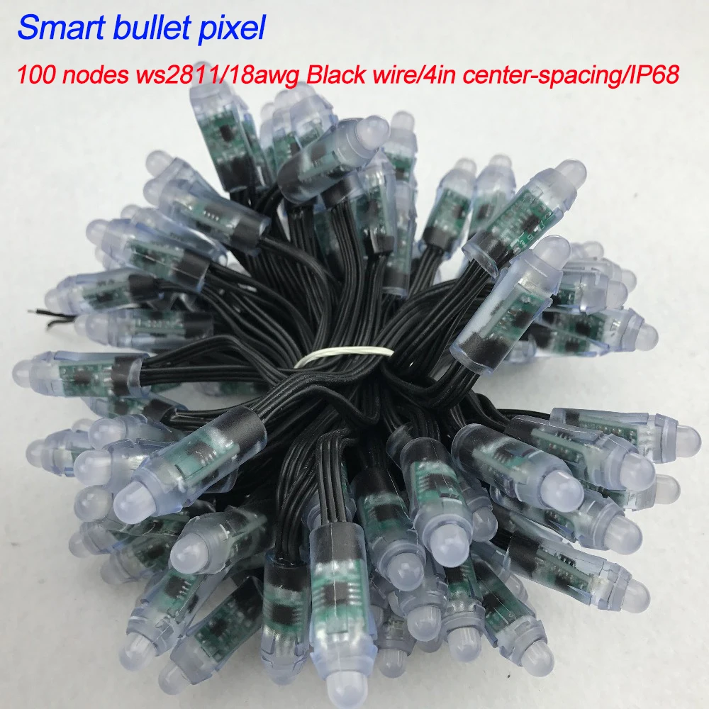 18AWG wire 100pcs/string DC12V 12mm WS2811 addressable RGB led smart pixel node,with all BLACK wire,IP68 rated
18AWG wire 100pcs/string DC12V 12mm WS2811 addressable RGB led smart pixel node,with all BLACK wire,IP68 rated