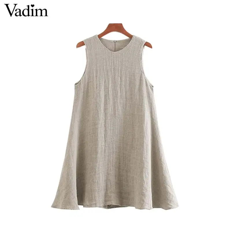 Vadim women elegant solid normcore style mini dress sleeveless O neck back zipper fly design female casual A line dresses QC429
Vadim women elegant solid normcore style mini dress sleeveless O neck back zipper fly design female casual A line dresses QC429