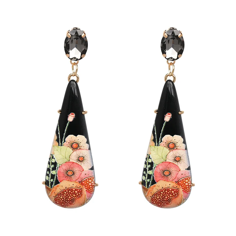 Fashion Resin Drawing Flower Dangle Earrings for Women Bijoux Black Color Bohemian Statement Earrings Holiday Jewelry Hot Sale
Fashion Resin Drawing Flower Dangle Earrings for Women Bijoux Black Color Bohemian Statement Earrings Holiday Jewelry Hot Sale