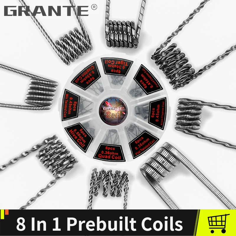 

Grante 8 in 1 Prebuilt Coil Kit Alien Tiger Clapton Mix Twisted Flat Hive Quad For RDA RTA Atomizer Premade Coil Vape Tank