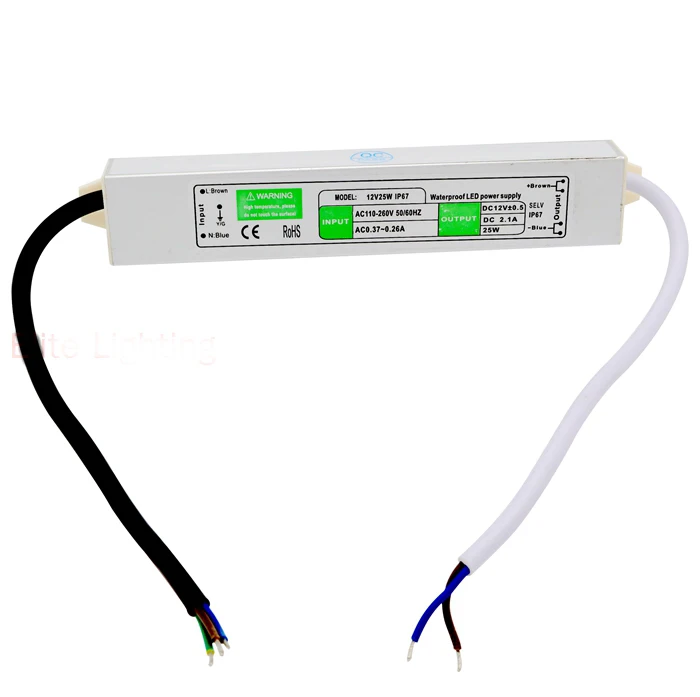 AC/DC 12V 2.08A 25W Водонепроницаемый IP67 длинные Алюминий сплав светодиодный импульсный