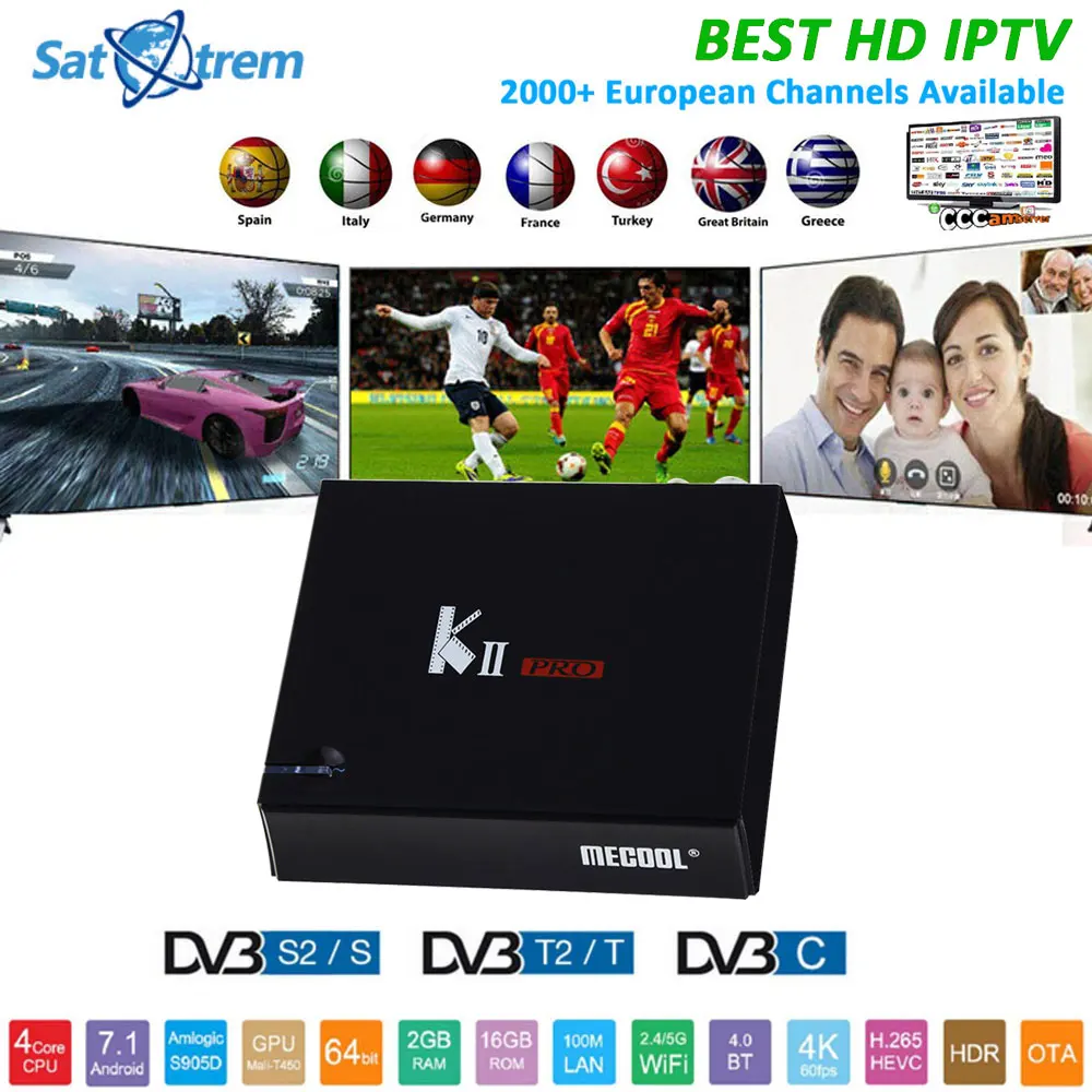 MECOOL KII Pro TV Box With 1 Year IPTV Cccam Europe Arabic Subscription DVB-S2 DVB-T2 Android 7.1 Amlogic S905D IPTV Set Top Box
MECOOL KII Pro TV Box With 1 Year IPTV Cccam Europe Arabic Subscription DVB-S2 DVB-T2 Android 7.1 Amlogic S905D IPTV Set Top Box