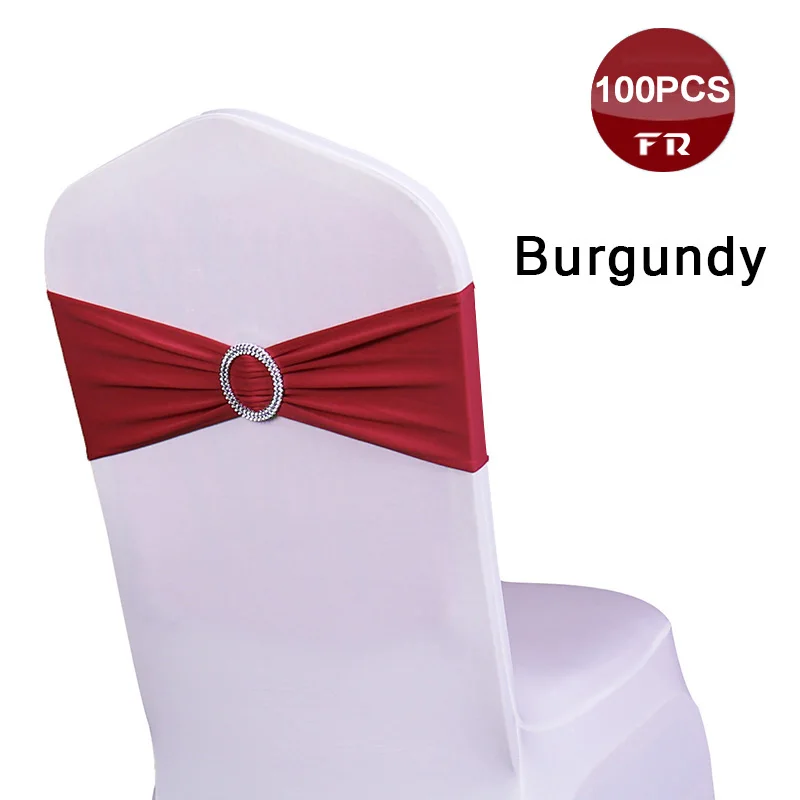 

Wholesale 100pcs/lot Spandex Chair Sashes Stretch Elastic Wedding Chair Covers Sash Bands for Wedding Banquet Party Hotel Decors