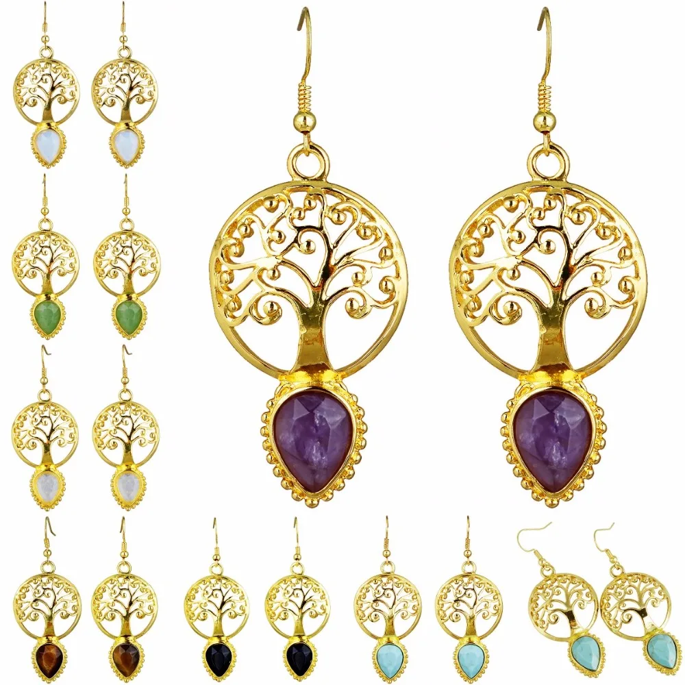 TUMBEELLUWA Teardrop Crystal Stone Tree of Life Dangle Earrings for Women, Healing Chakra Earrings
TUMBEELLUWA Teardrop Crystal Stone Tree of Life Dangle Earrings for Women, Healing Chakra Earrings