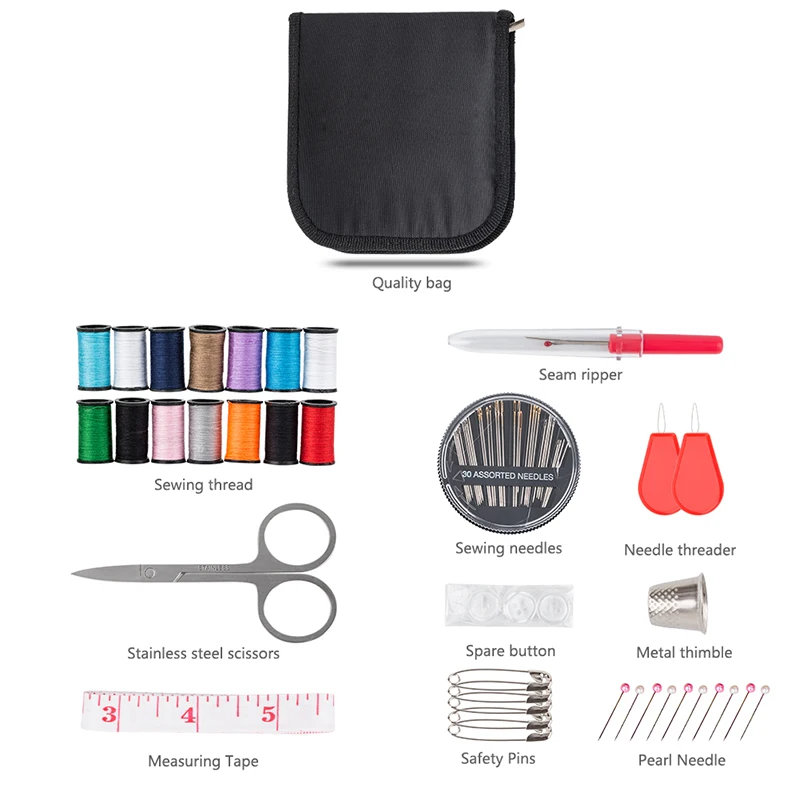70pcs Sewing Kit Thread Threader Needle Tape Measure Scissor Thimble Home Travel 