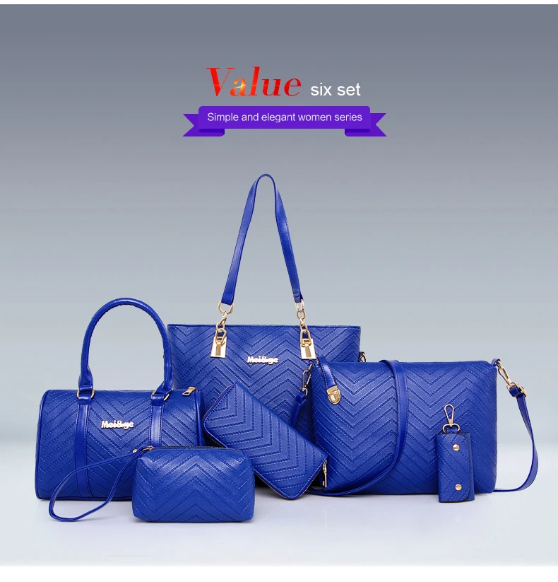 NEW Brand Luxury Lady Handbag 6 Pcs/set Composite Bags Set Women Shoulder Crossbody Bag Female Purse Clutch Wallet 44
