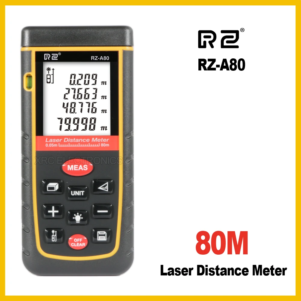 

RZ RZ-A80 10 key 80M Laser Distance Meter Rangefinder Range Finder Electronic Ruler Digital Tape Measure Area volume Tool Bubble