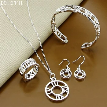 

DOTEFFIL 925 Sterling Silver Roman Numerals Earring Bangle Necklace Ring Set For Woman Wedding Engagement Fashion Charm Jewelry