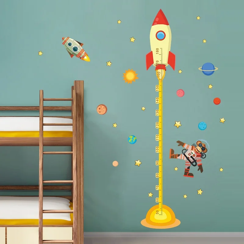 Monkey Rocket Out To Space Height Measure Wall Sticker For Children Room Pvc Growth Chart Home Decals Cartoon Mural Art Poster | Дом и сад