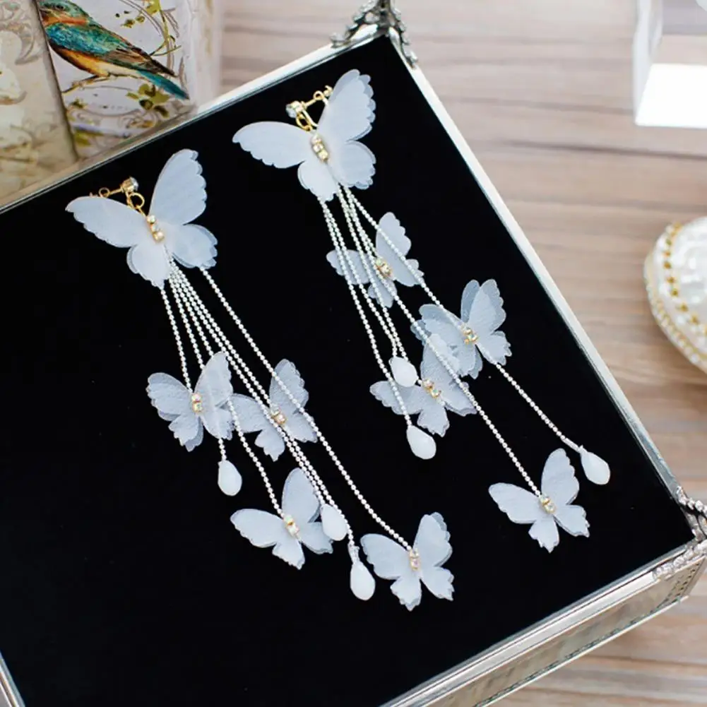 Women Bridal Cloth Butterfly Earring Long Tassel Wedding Dangle Clip on/Hook Earrings Imitation Pearl Earring Banquet Gift
Women Bridal Cloth Butterfly Earring Long Tassel Wedding Dangle Clip on/Hook Earrings Imitation Pearl Earring Banquet Gift