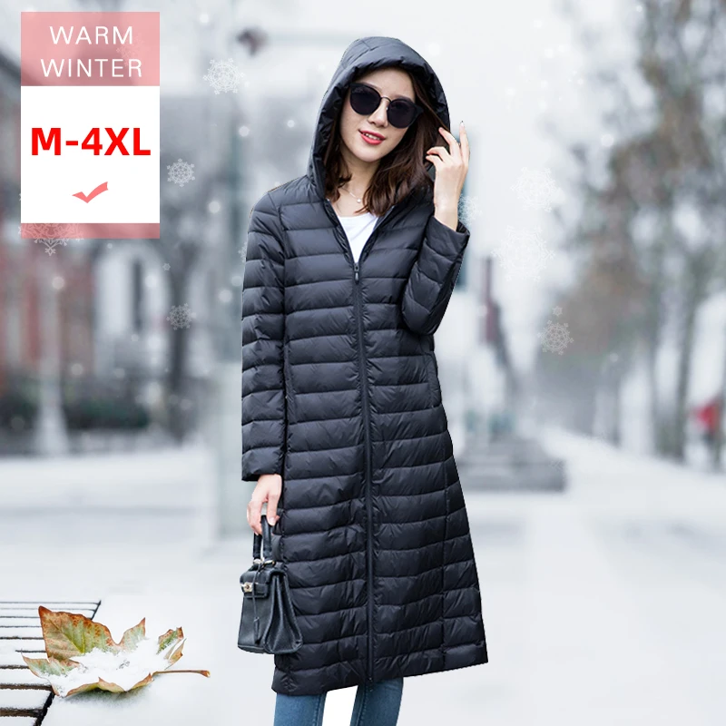 M-4XL Women Fashion ultra Light X-Long Down Coat Zipper With Hooded Female White Duck Down Slim Thin Casual Feather Coat Outwear
M-4XL Women Fashion ultra Light X-Long Down Coat Zipper With Hooded Female White Duck Down Slim Thin Casual Feather Coat Outwear