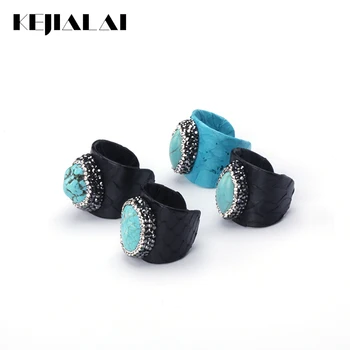 KEJIALAI Luxury Jewelry Blue Turquoises Bead Pave Rhinestone Charms Black Real Snake Leather Adjustable Open Ring Cuff Women
KEJIALAI Luxury Jewelry Blue Turquoises Bead Pave Rhinestone Charms Black Real Snake Leather Adjustable Open Ring Cuff Women
