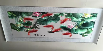 Fine Chinese handmade lotus and koi carps silk embroidery art painting wall decor Suzhou Embroidery
Fine Chinese handmade lotus and koi carps silk embroidery art painting wall decor Suzhou Embroidery