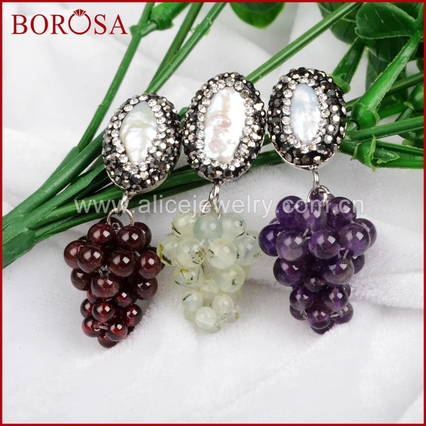 BOROSA Realistic Grape Bunches Earring, Pearl &Natural Garnet Quartz With Black Gun ZC Stone Dangle Druzy Earrings JAB004
BOROSA Realistic Grape Bunches Earring, Pearl &Natural Garnet Quartz With Black Gun ZC Stone Dangle Druzy Earrings JAB004