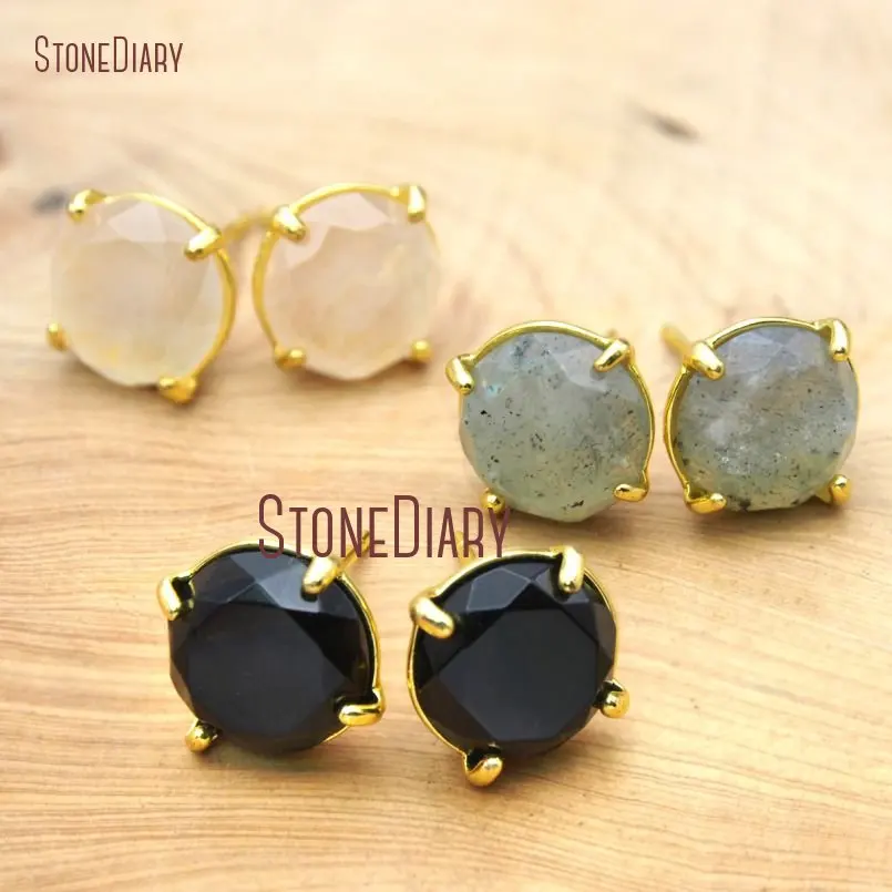 10Pcs Prong Setting Gold Faceted Round Shape Studs Earrings Rose Quartzs, Onyx, Labradorite Stud Earring 11mm ER15725
10Pcs Prong Setting Gold Faceted Round Shape Studs Earrings Rose Quartzs, Onyx, Labradorite Stud Earring 11mm ER15725