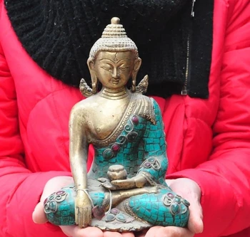 8" Old Tibet Buddhism Bronze Inlay Turquoise Sakyamuni Tathagata Buddha Statue 
8" Old Tibet Buddhism Bronze Inlay Turquoise Sakyamuni Tathagata Buddha Statue